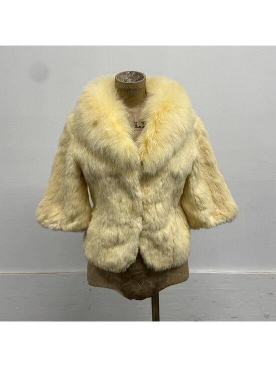 Jackets & Blazers - Vintage Y2K Cream White Rabbit & Fox Fur Jacket Coat